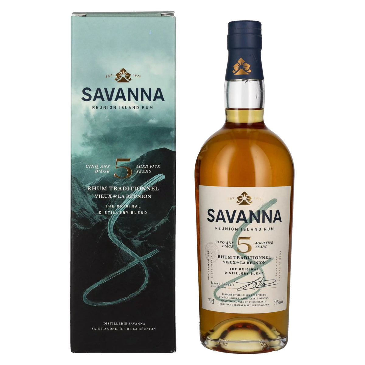 Savanna 5 ans d'âge, rhum traditionnel de l'île de la Réunion, 43 % vol., 0,7 l, dans un coffret cadeau