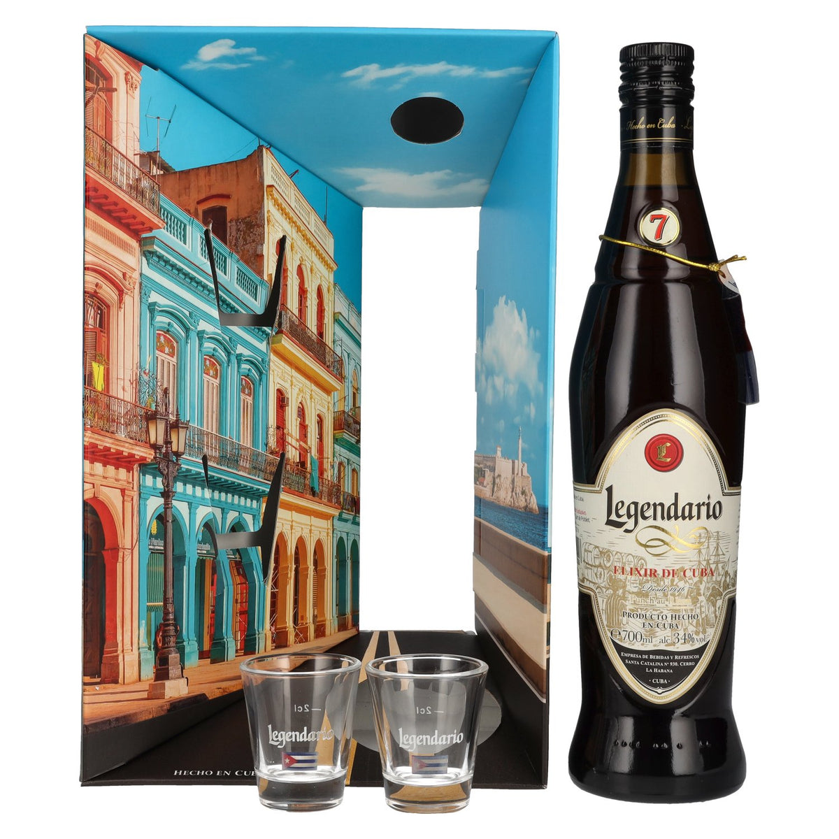 Legendario Elixir de Cuba 34% ABV, 0.7 litres, in a gift box with 2 glasses