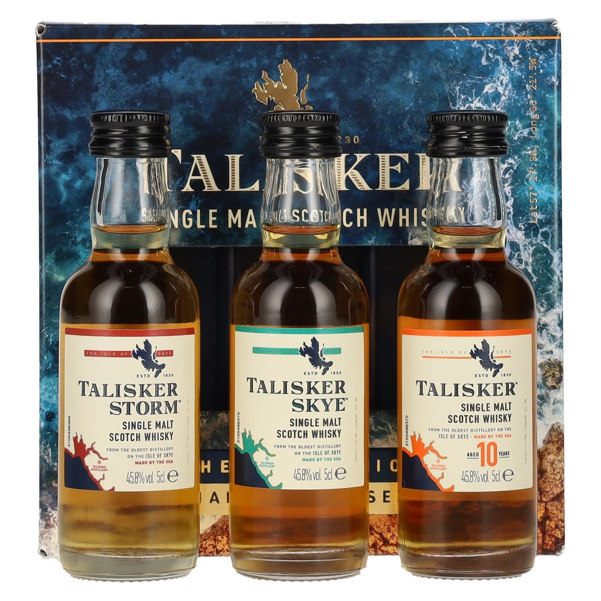 Talisker The Collection Made By The Sea, whisky single malt écossais, 45,8 % vol., 3 x 0,05 l dans un coffret cadeau