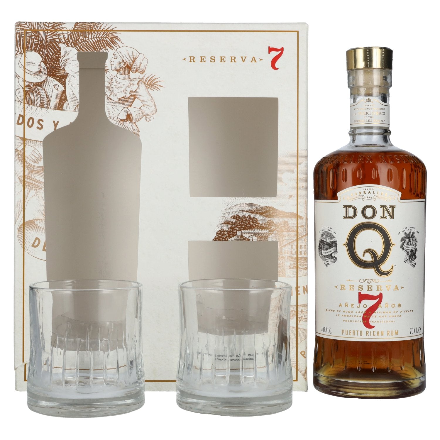 Don Q RESERVA Añejo 7 Años Puerto Rican Rum 40% Vol. 0,7l in Geschenkbox mit 2 Gläsern