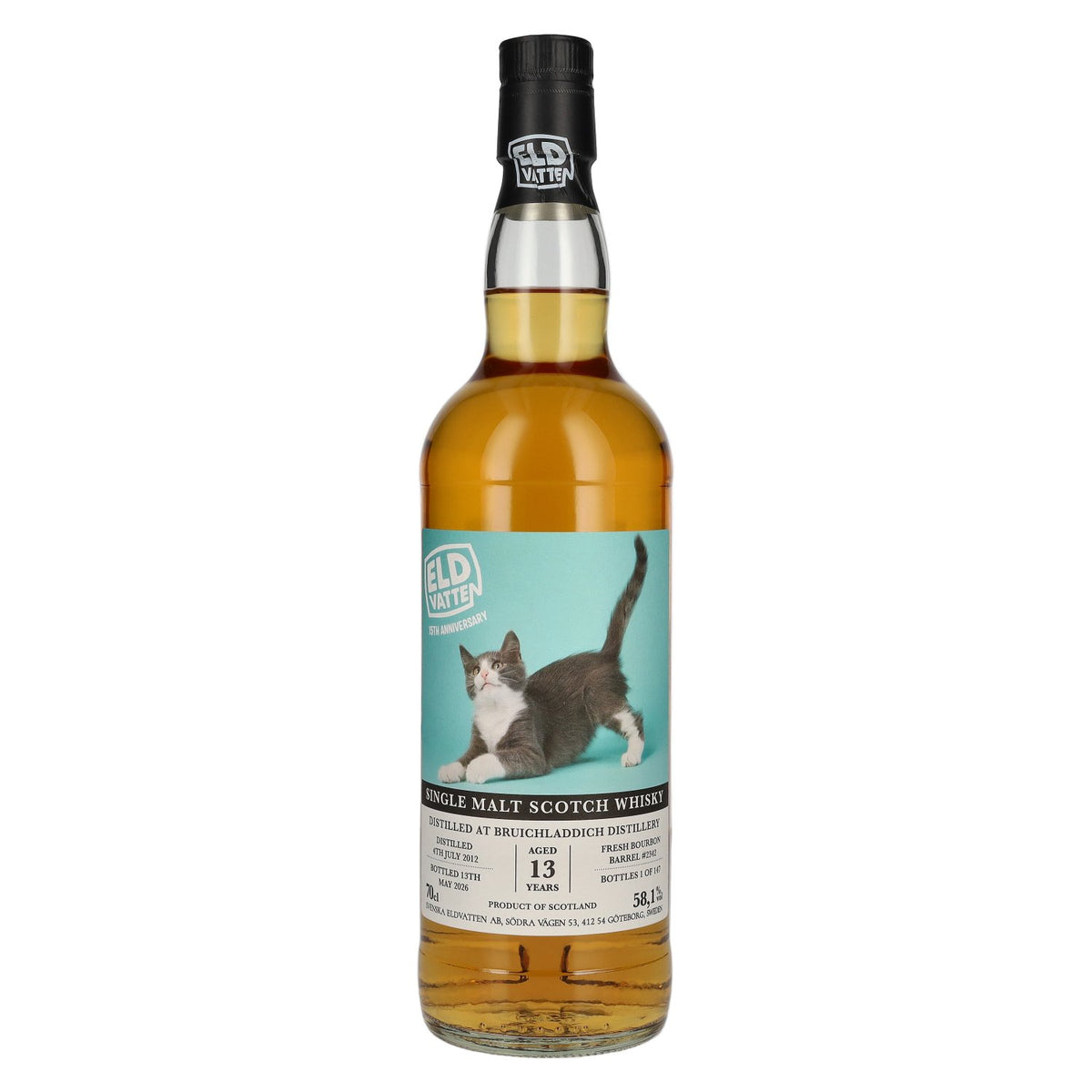 Eldvatten Svenska Bruichladdich 13 Years Old Single Malt Cat Label Cask #2342 2012 58.1% vol. 0.7 l