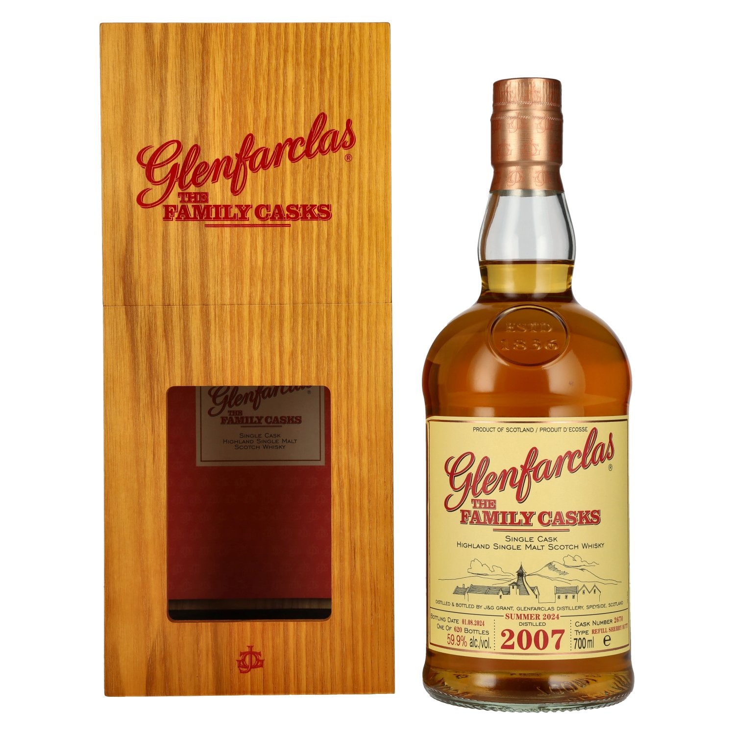 Glenfarclas THE FAMILY CASKS Single Cask SUMMER 2024 Refill Sherry Butt #2670 2007 59,9% Vol. 0,7l in wooden box