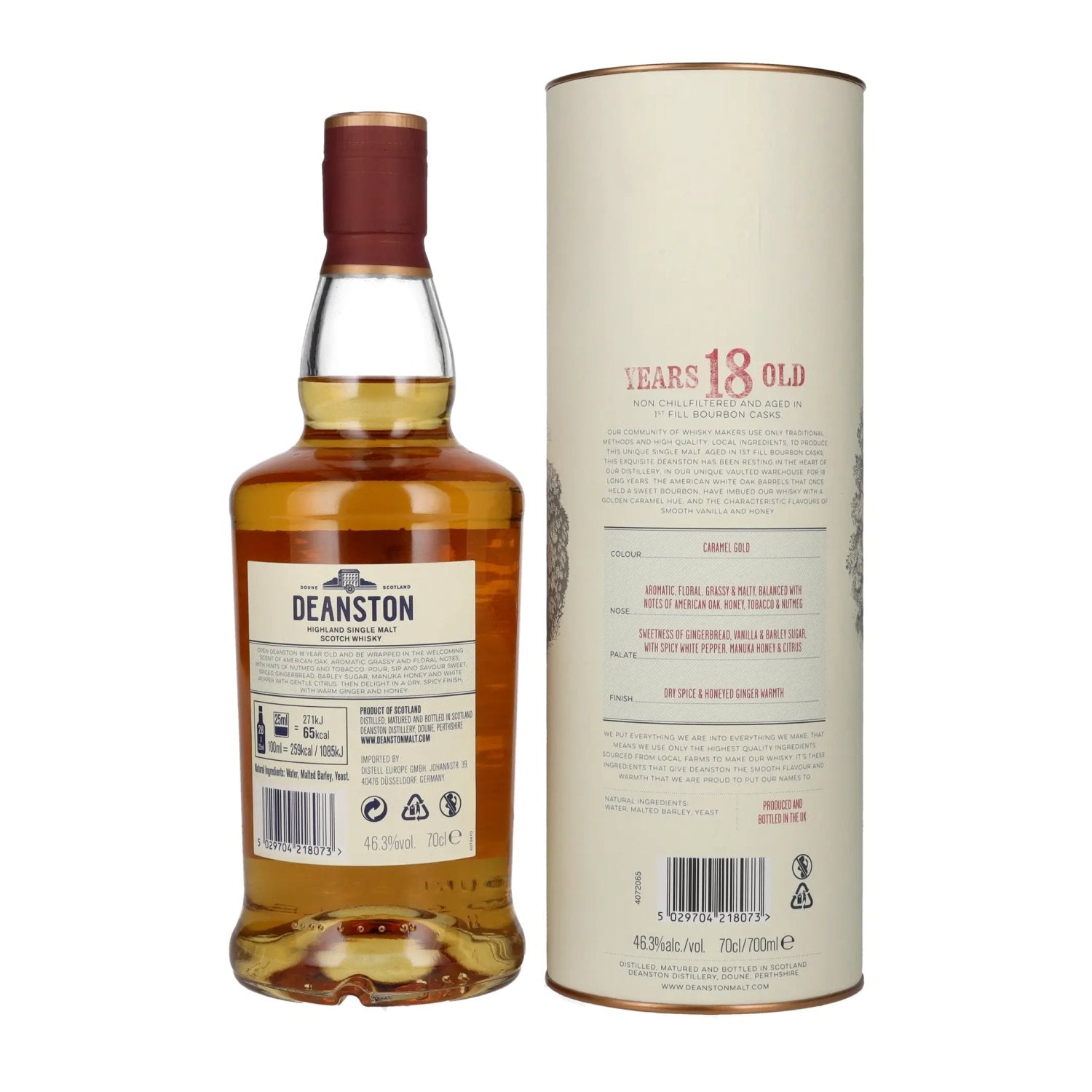 Deanston 18 Years Old Highland Single Malt 46,3% Vol. 0,7l en boîte cadeau