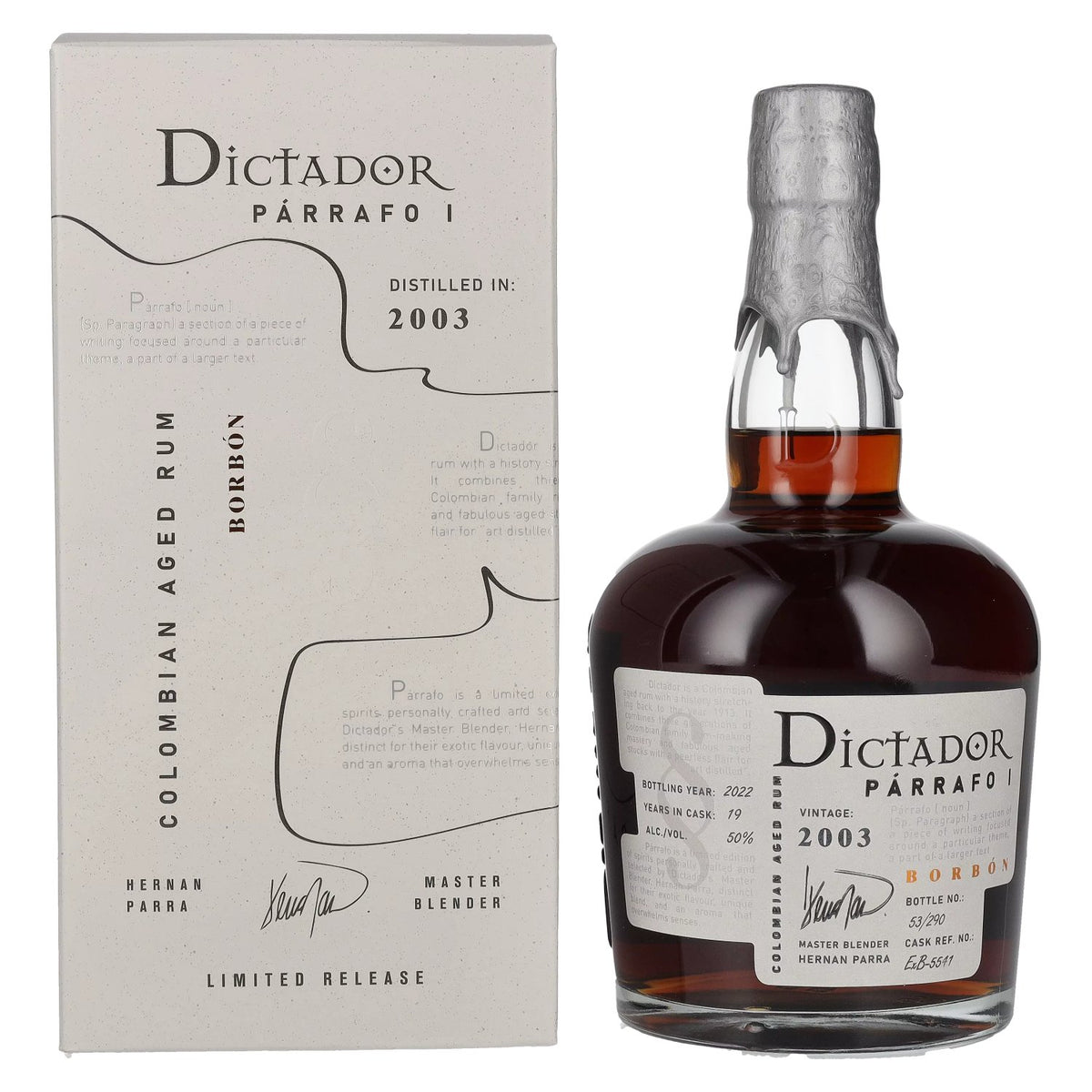 Dictador PÁRRAFO I 19 Years Old BORBÓN Vintage 2003 50% vol. 0.7 l in a gift box