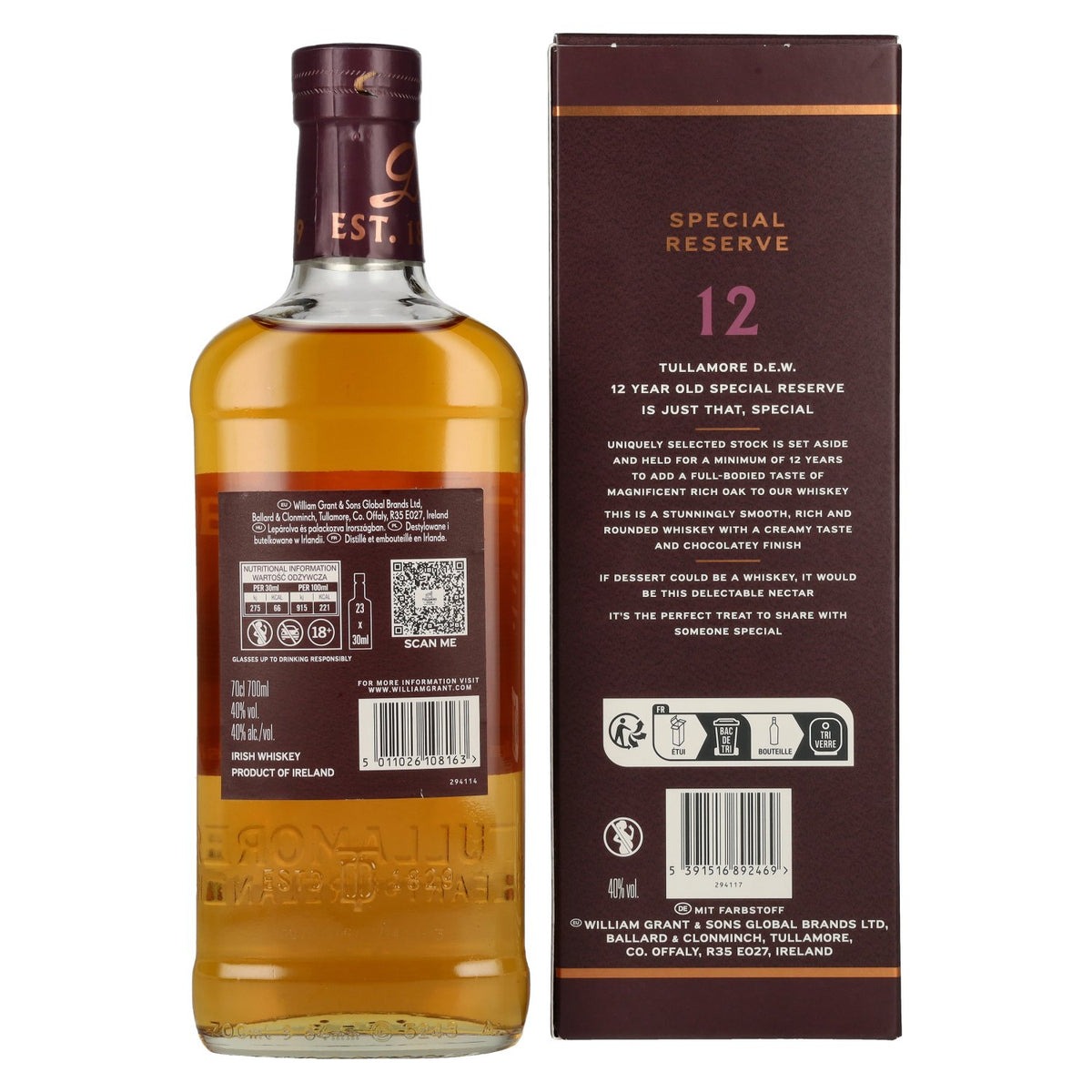 Tullamore D.E.W. 12 Years Old Irish Whiskey Special Reserve 40% Vol. 0,7l en coffret cadeau