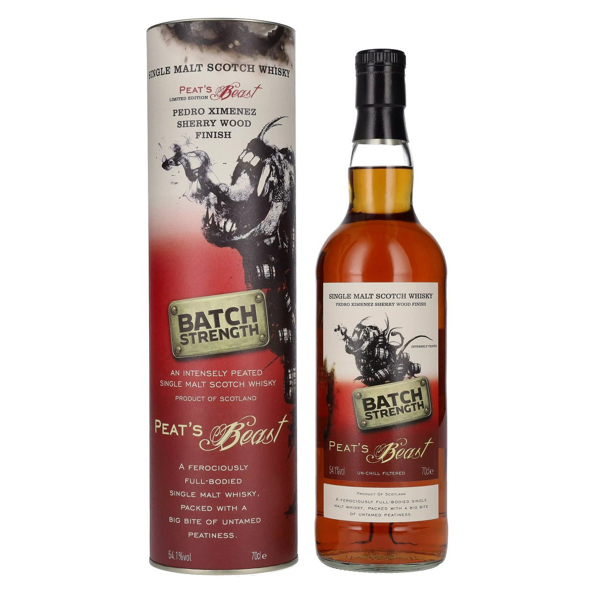 Peat's Beast BATCH STRENGTH Pedro Ximenez Sherry Wood Finish 54,1 % vol. 0,7 l dans un coffret cadeau