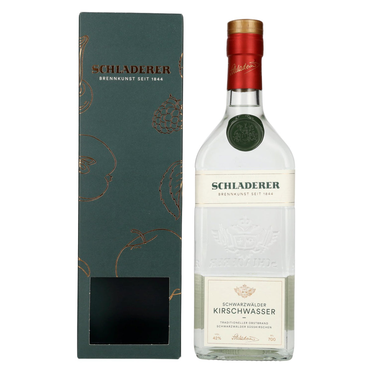 Schladerer Schwarzwälder Kirschwasser 42% vol. 0,7 l in geschenkverpakking