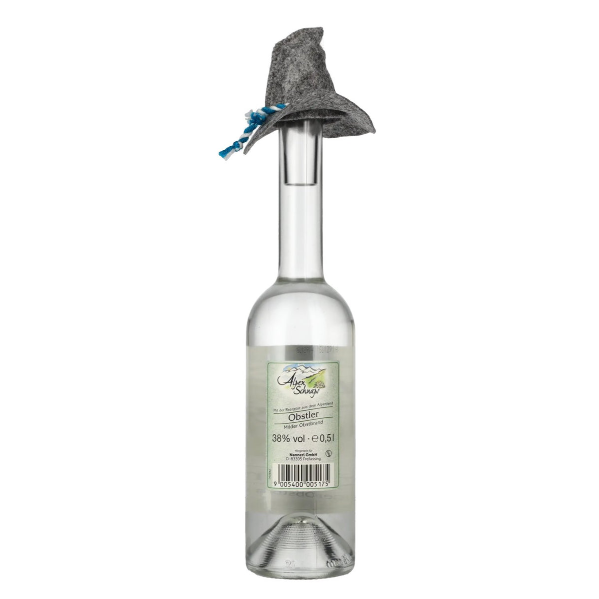 Nannerl Alpenschnaps OBSTLER 38% vol. 0,5 l met vilten hoedje