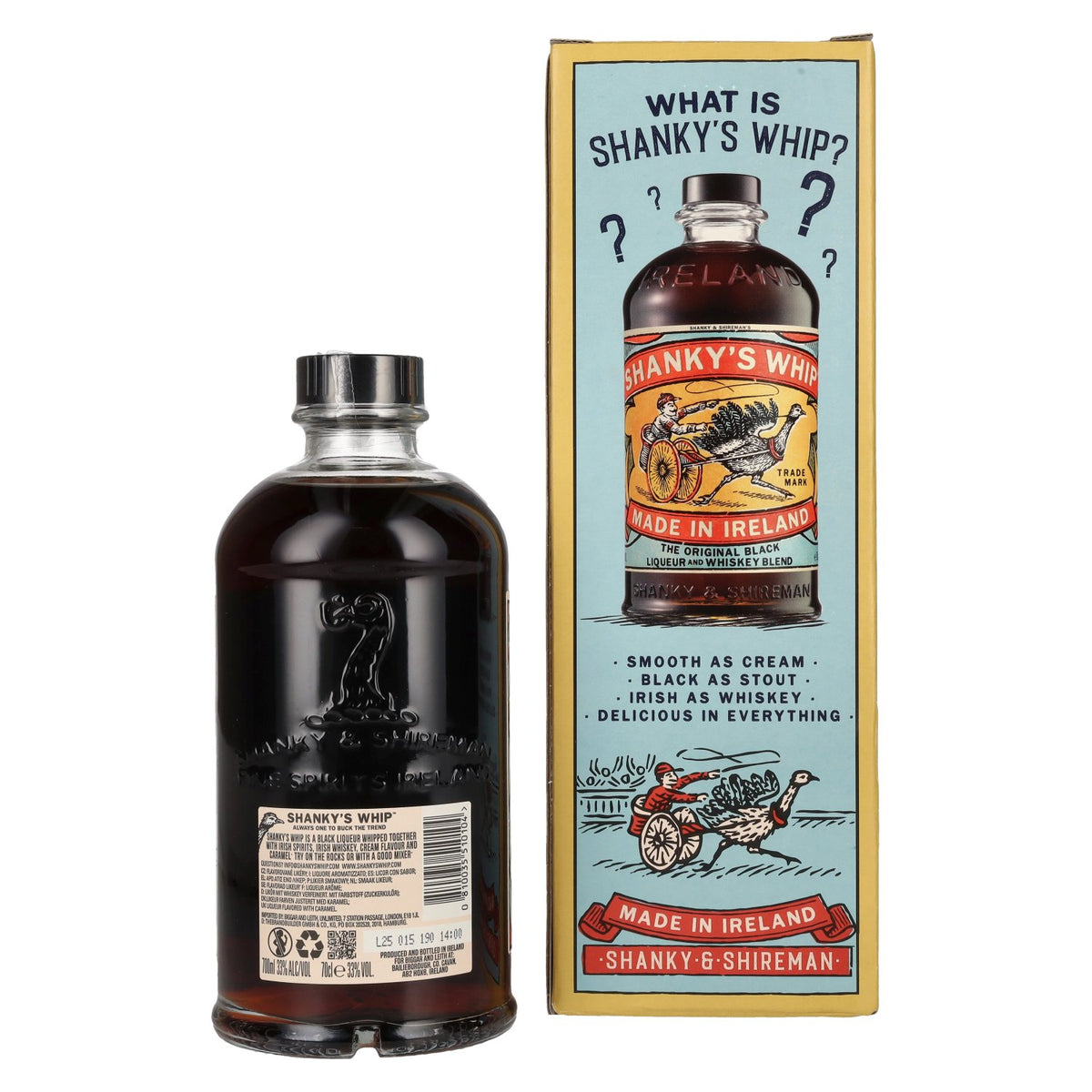 Shanky's Whip The Original Black Liqueur and Whiskey Blend 33% Vol. 0,7l en coffret cadeau avec 4 verres à shot