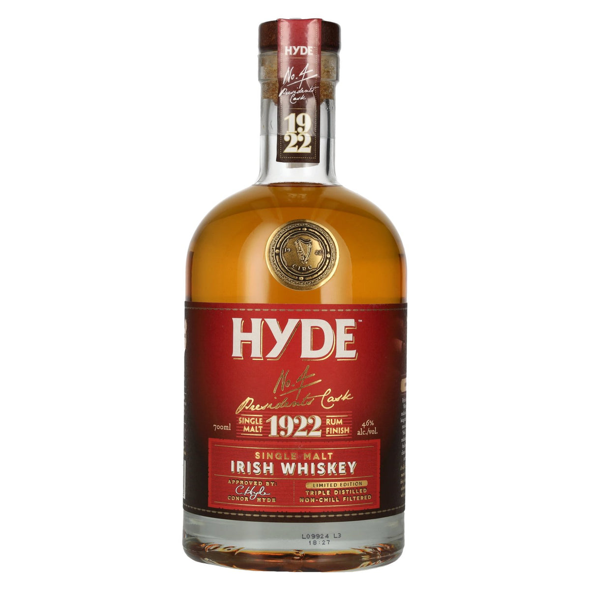 Hyde No.4 RUM FINISH, whisky irlandais single malt, 46 % vol., 0,7 l