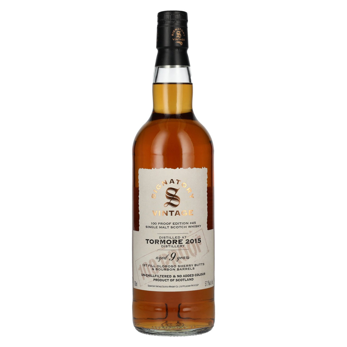 Signatory Vintage 100 Proof Edition TORMORE Single Malt de 9 ans d'âge n° 45 2015 57,1 % vol. 0,7 l