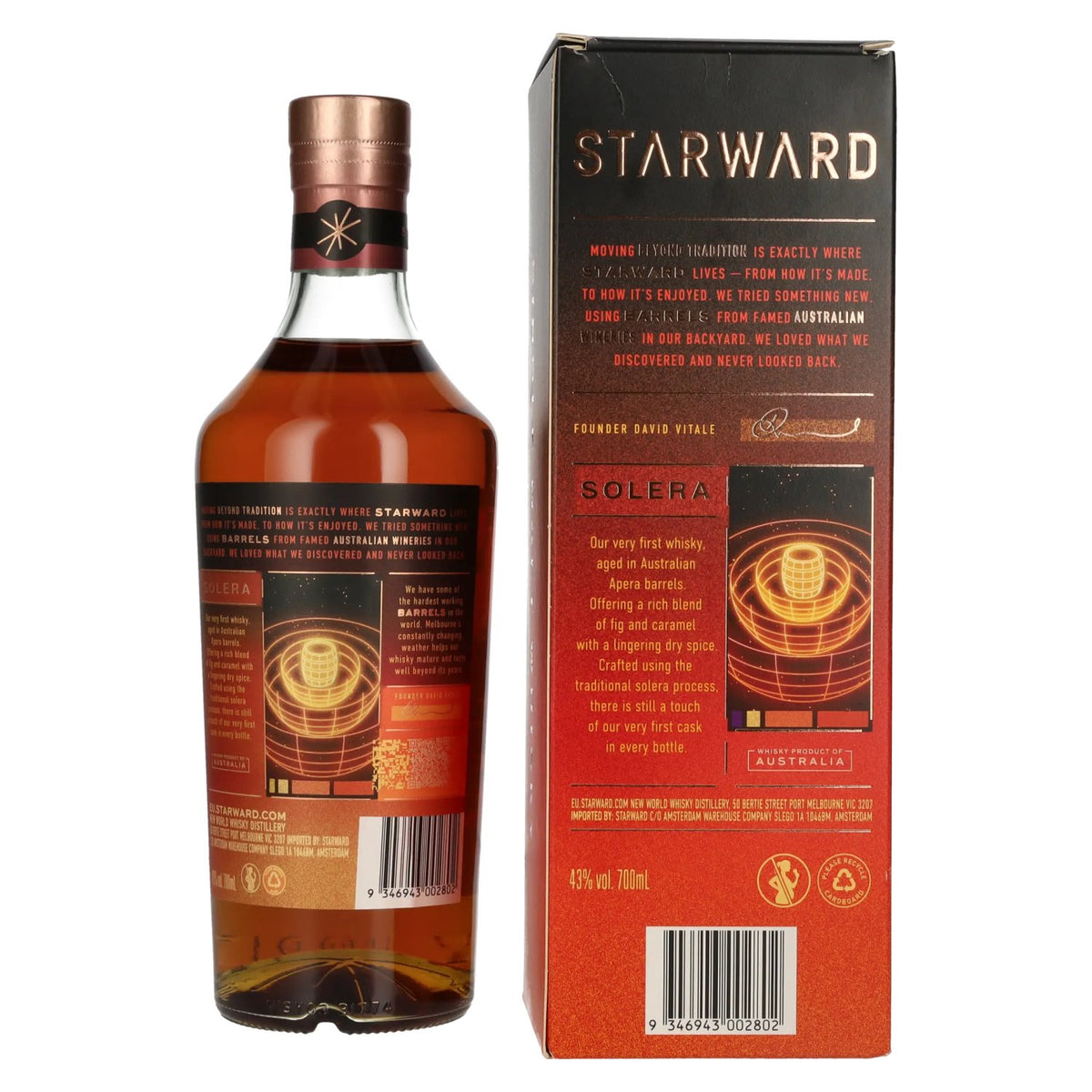 Whisky australien single malt Starward Solera, 43 % vol., 0,7 l, dans un coffret cadeau