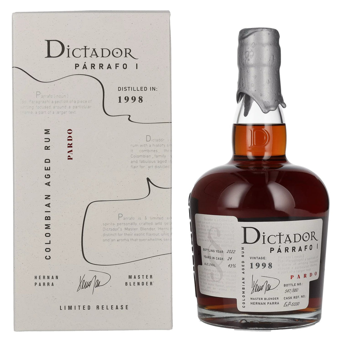 Dictador PÁRRAFO I 24 Years Old PARDO Vintage 1998 43% ABV 0.7l in a gift box