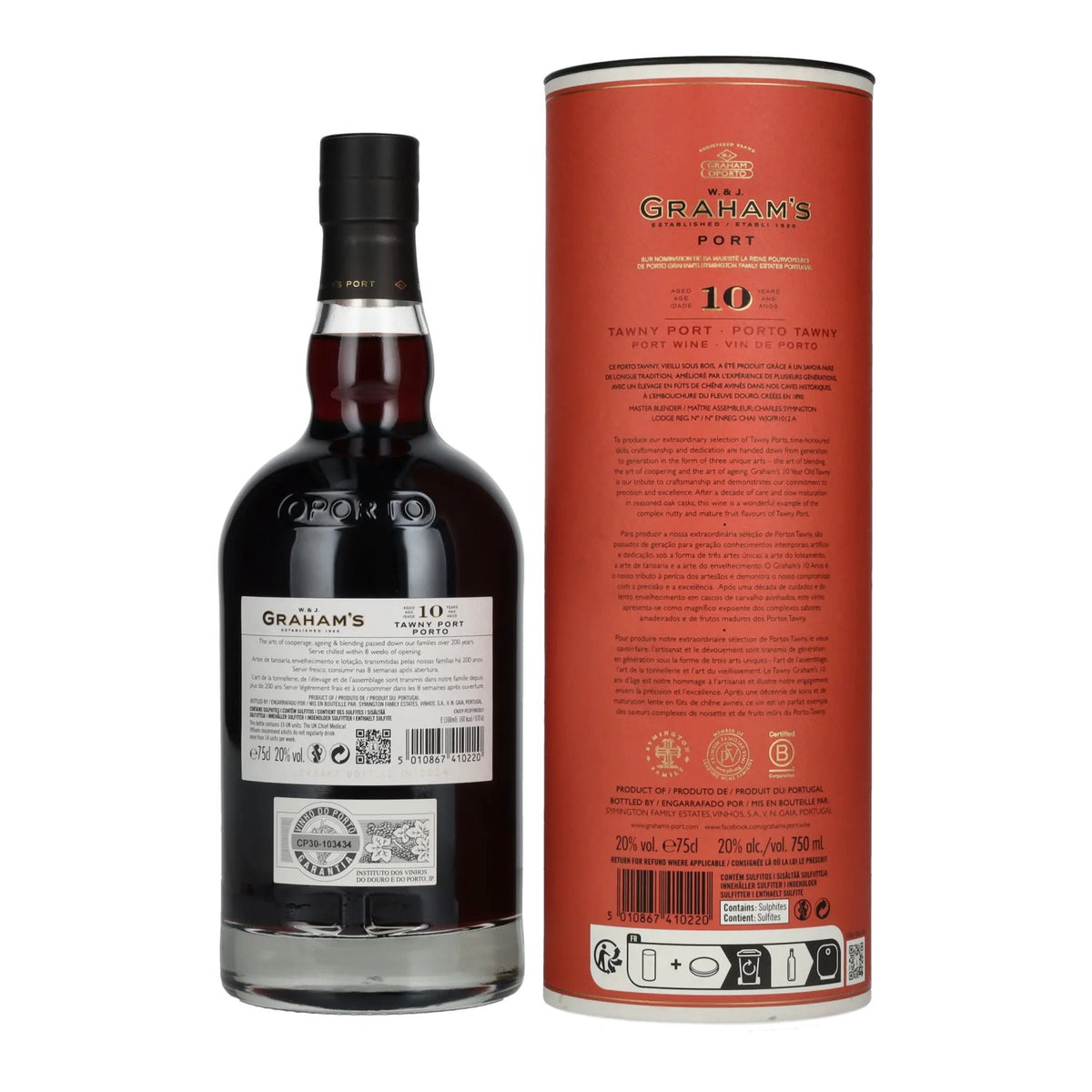 Porto Tawny W. &amp; J. Graham's, 10 ans d'âge, 20 % vol., 0,75 l, dans un coffret cadeau