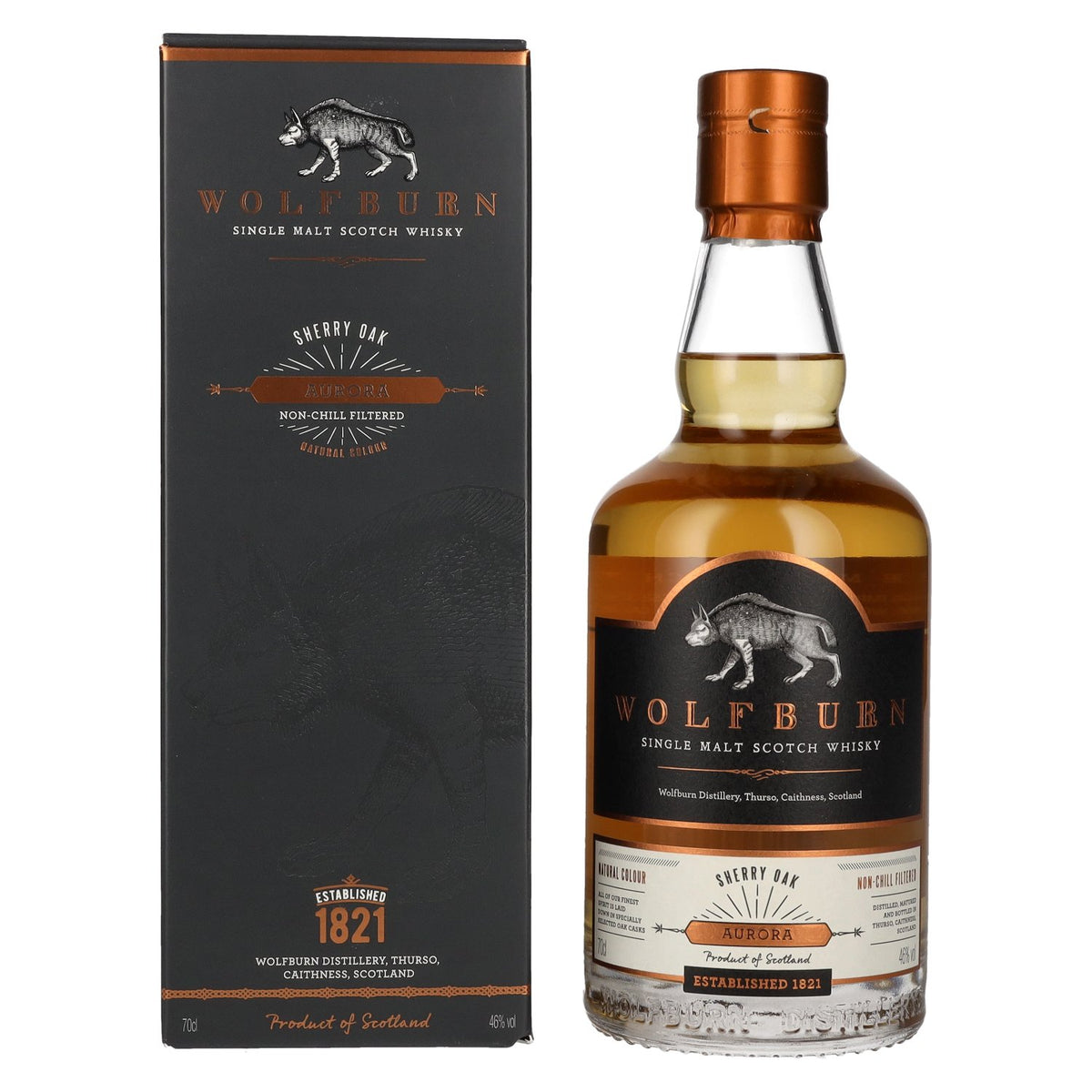 Wolfburn AURORA Single Malt Scotch Whisky 46% ABV 0.7l in a gift box