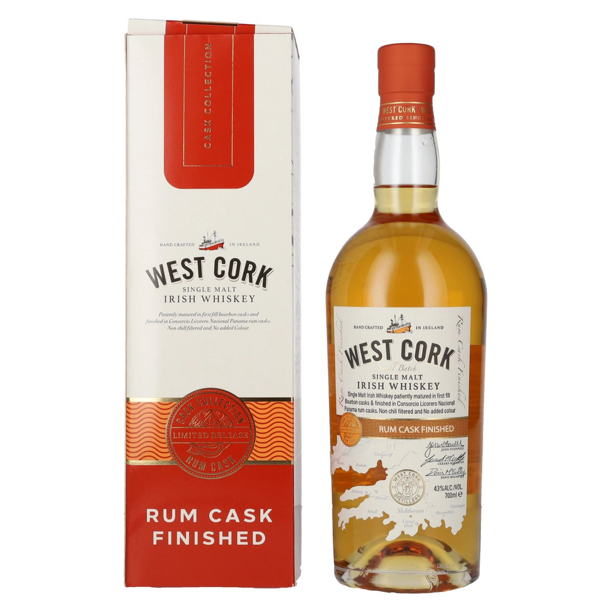 West Cork Irish Whiskey, Rum Cask Finished, 43% vol., 0.7 l, in a gift box