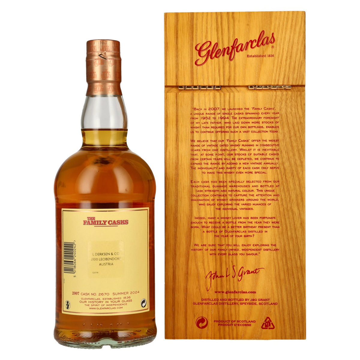 Glenfarclas THE FAMILY CASKS Single Cask SUMMER 2024 Refill Sherry Butt #2670 2007 59.9% ABV 0.7l in a wooden box