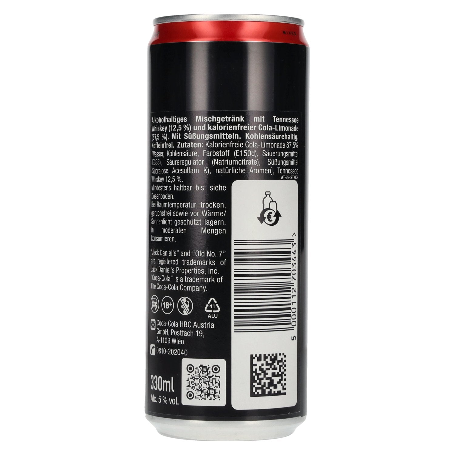 Jack Daniel's No. 7 Whiskey & Coca Cola ZERO SUGAR 5% Vol. 12x0,33l Dosen Pfand