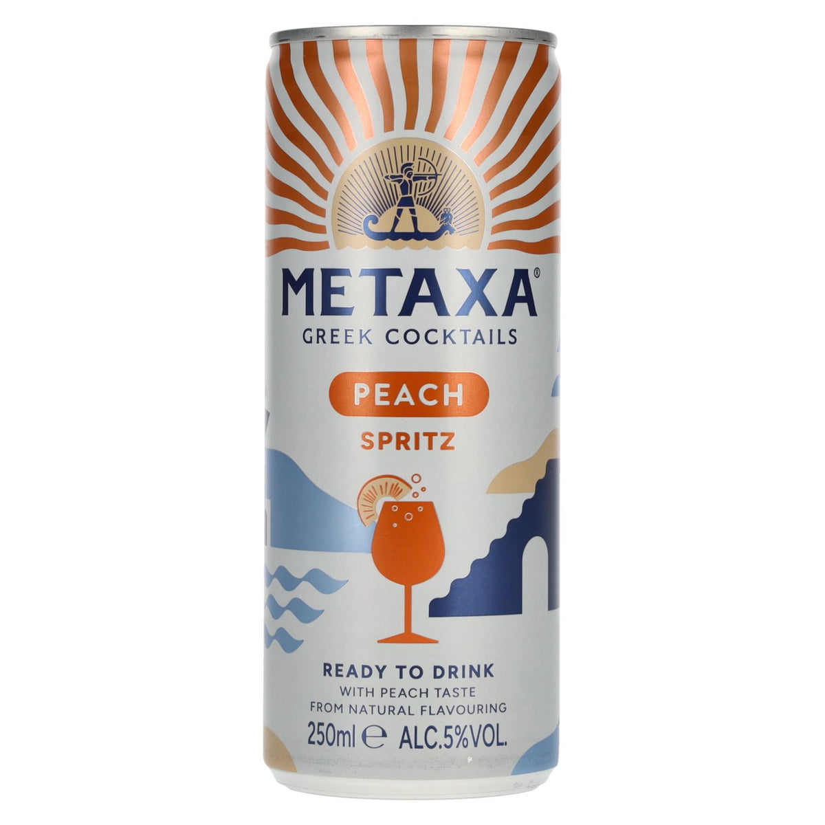 Metaxa Peach Spritz Griekse cocktails, kant-en-klaar, 5% vol., blikje van 0,25 l, statiegeld