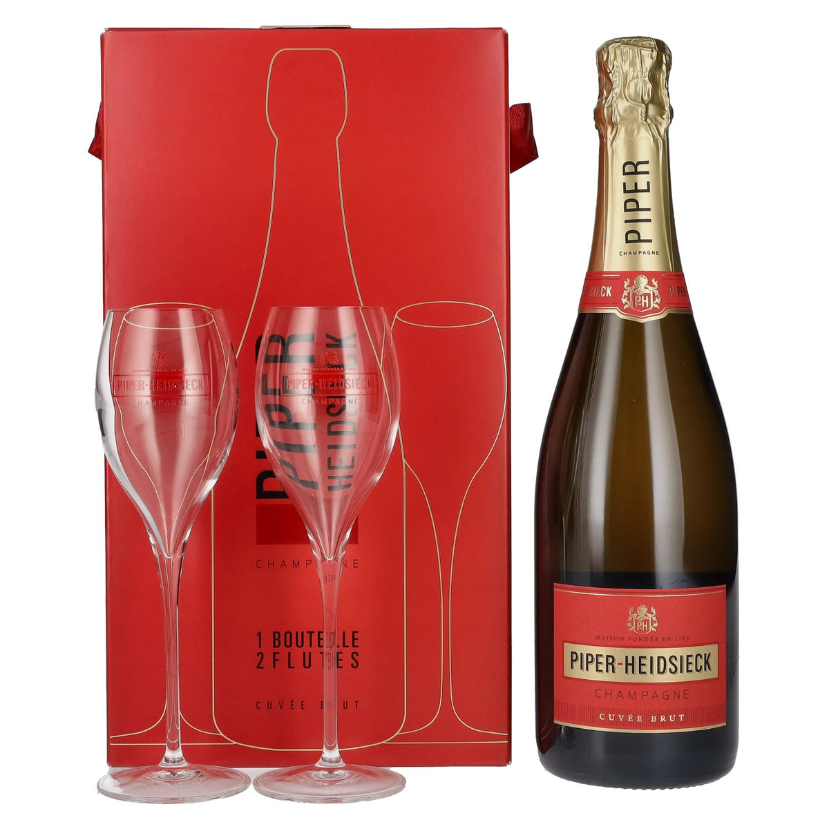 Piper-Heidsieck Champagne CUVÉE BRUT 12% vol. 0.75 l in a gift box with 2 glasses
