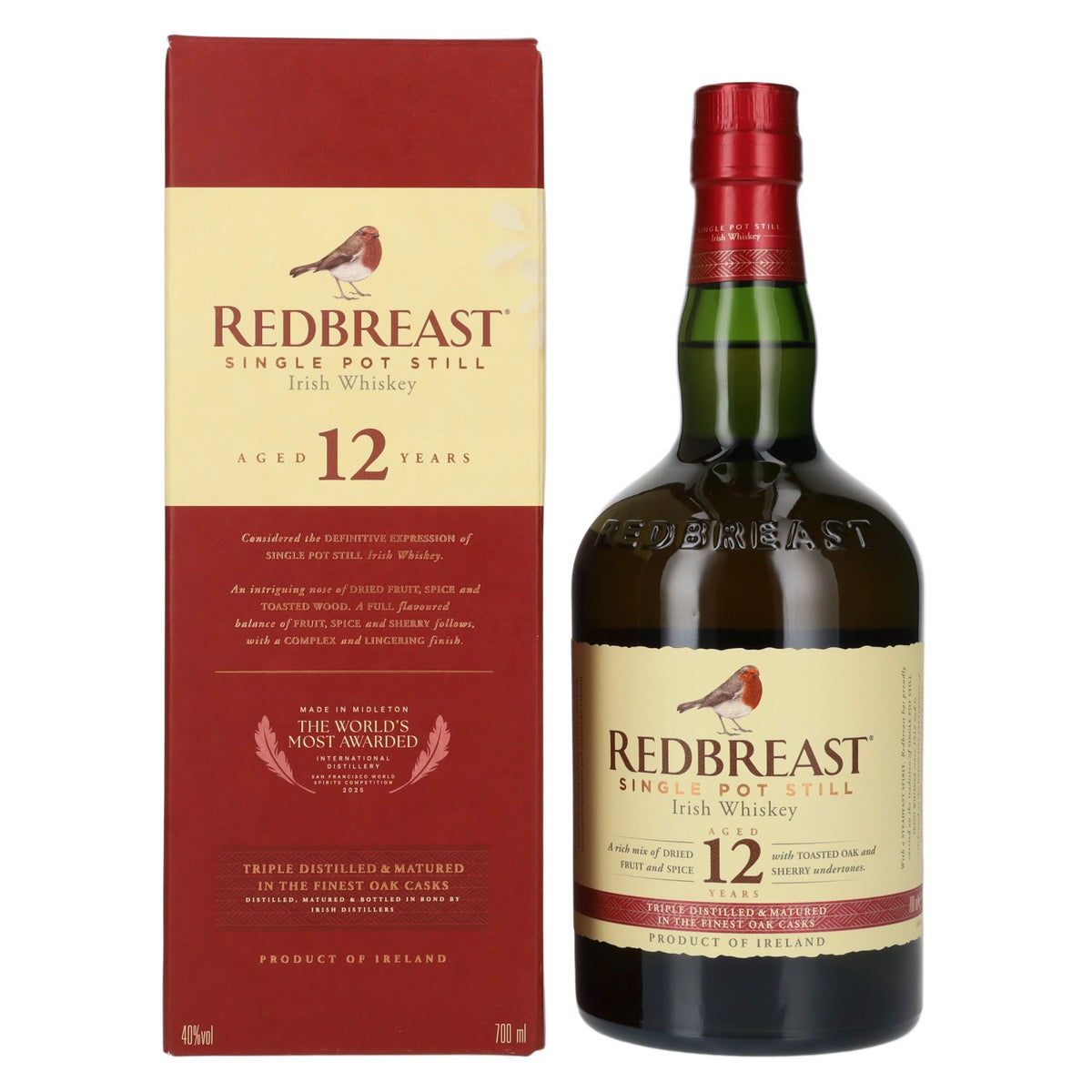 Redbreast 12 Years Old Single Pot Still Ierse whisky 40% vol. 0,7 l in geschenkverpakking