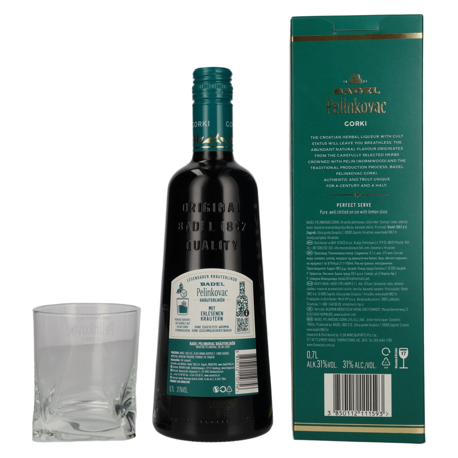 Badel Pelinkovac GORKI 31% vol. 0,7l en boîte cadeau avec verre