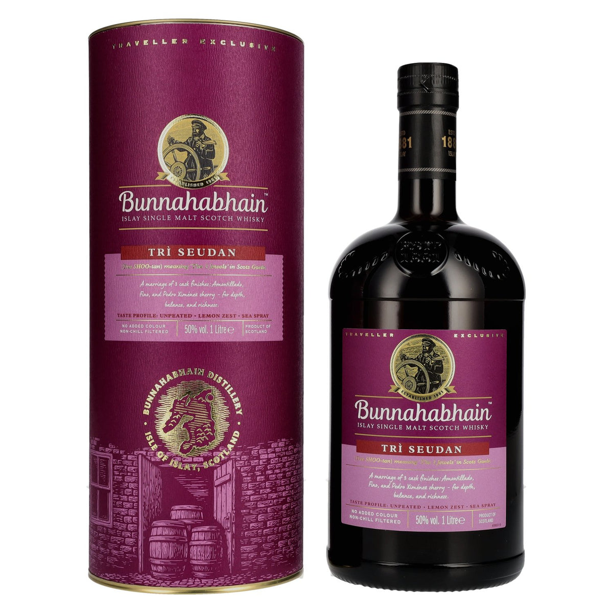 Bunnahabhain TRÌ SEUDAN Islay Single Malt Scotch Whisky 50% vol. 1 l in geschenkverpakking