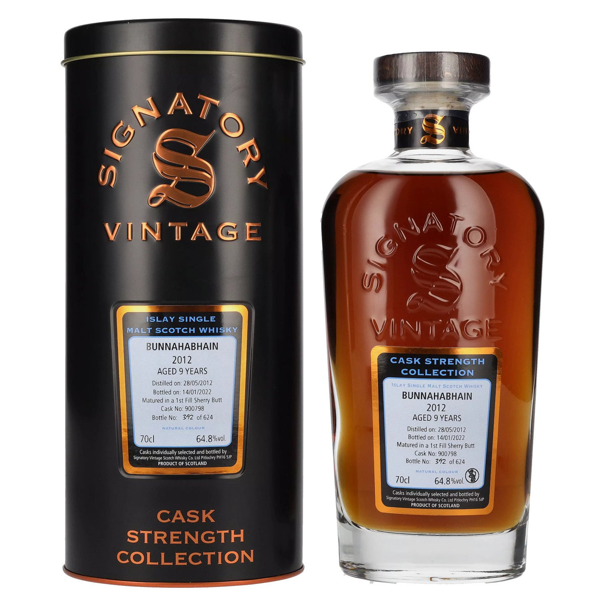 Signatory Vintage Bunnahabhain 9 Years Old Cask Strength 2012 64.8% vol. 0.7 l in a tin box