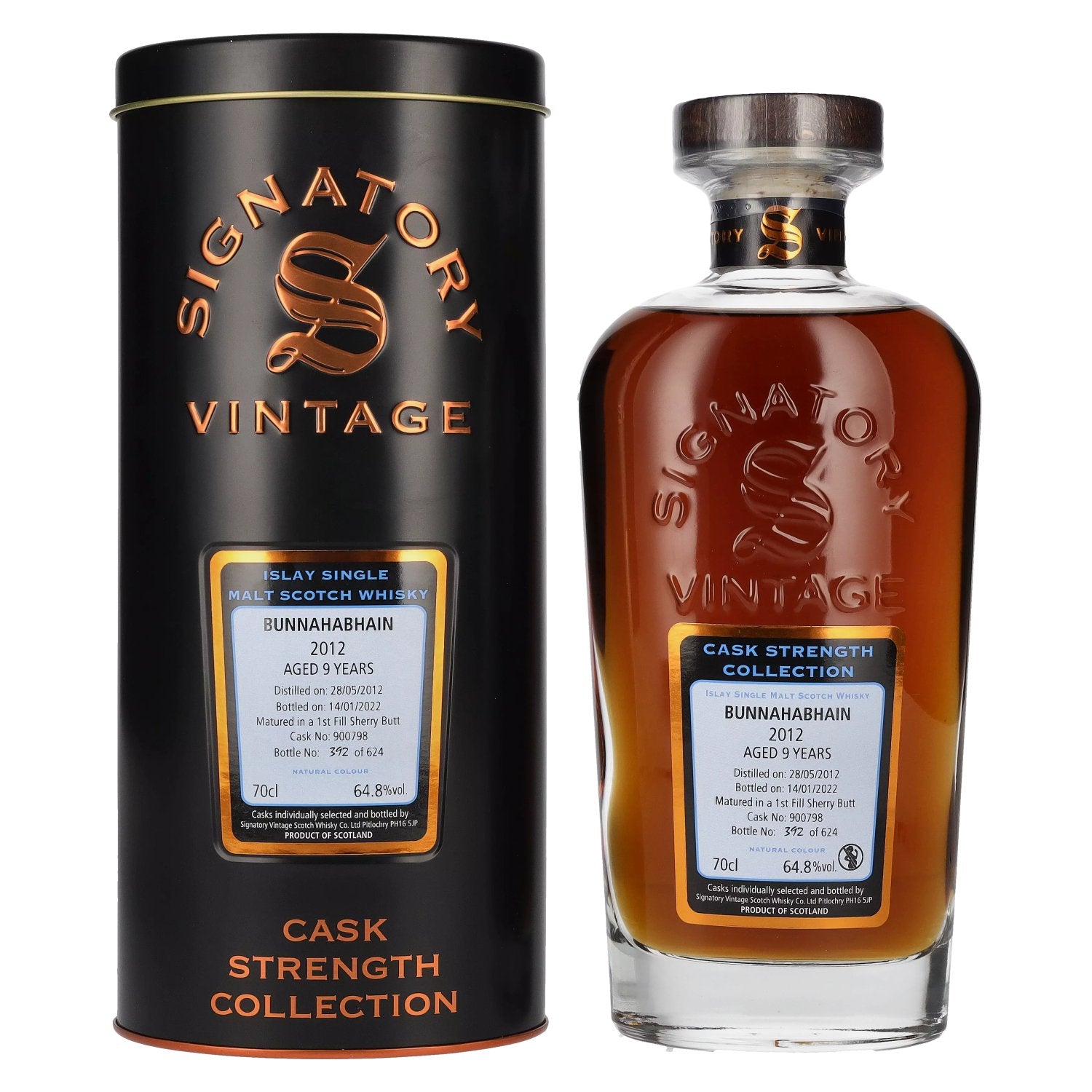 Signatory Vintage Bunnahabhain 9 Years Old Cask Strength 2012 64.8% vol. 0.7 l in a tin box