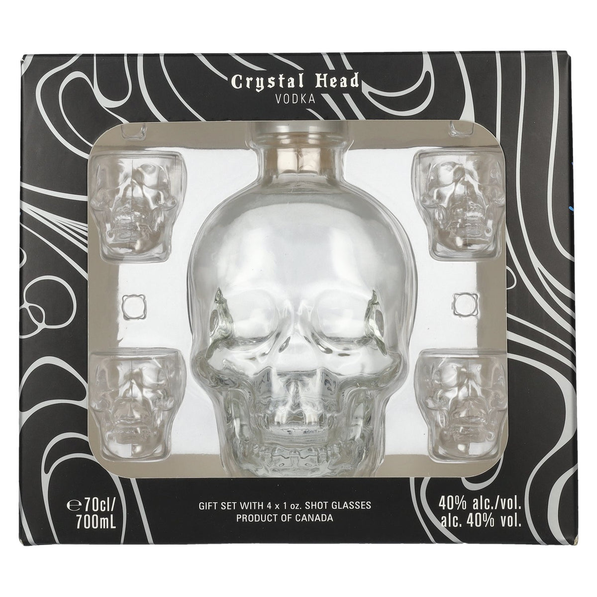 Crystal Head Vodka 40% Vol. 0,7l in geschenkverpakking met 4 borrelglaasjes