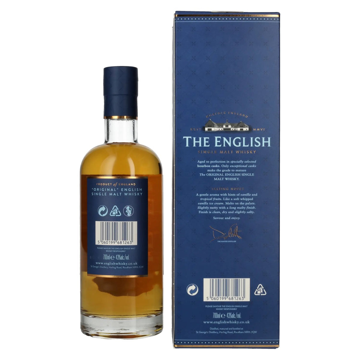 Whisky single malt The English Distillery Original, 43 % vol., 0,7 l, dans un coffret cadeau