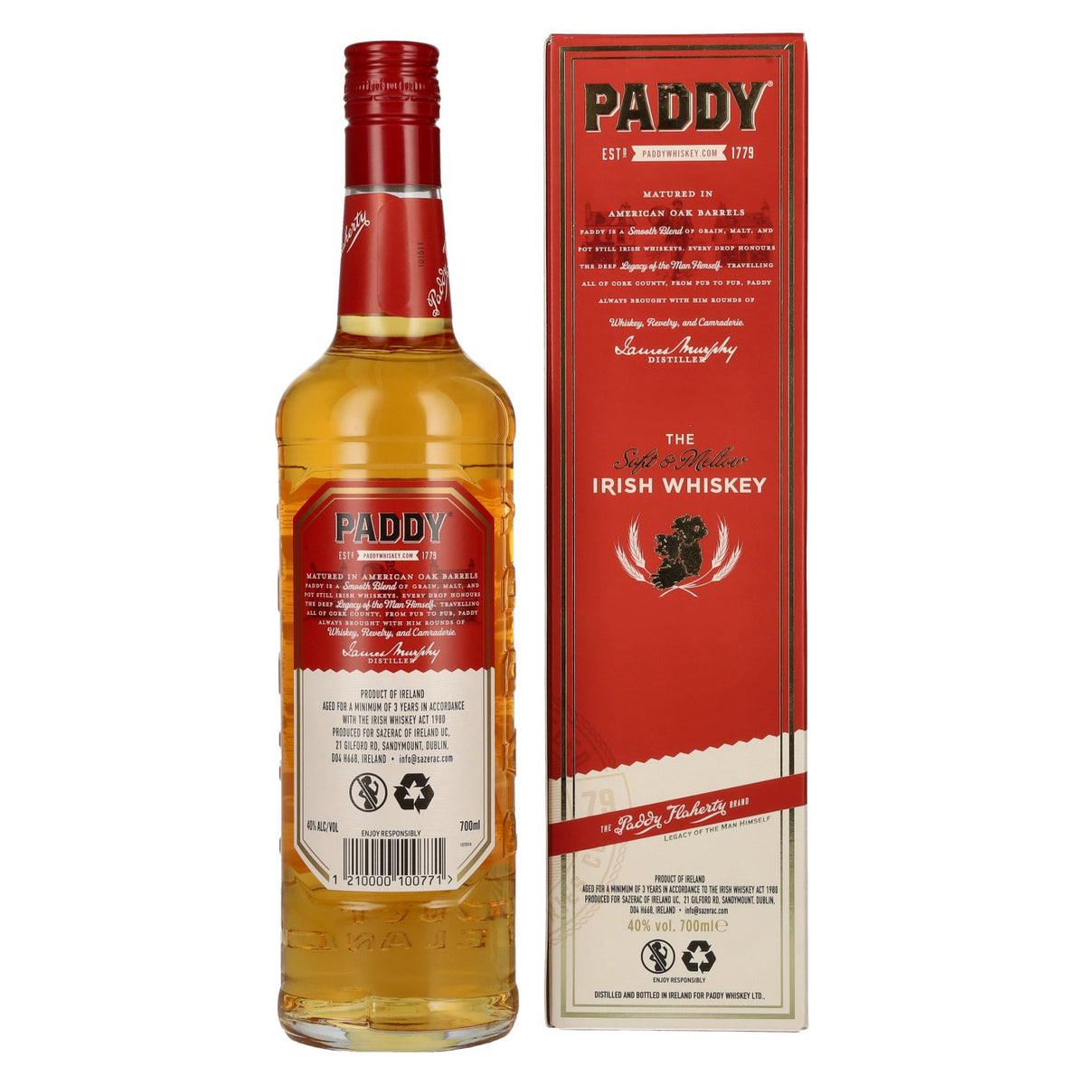 Whisky irlandais Paddy 40 % vol., 0,7 l, dans un coffret cadeau