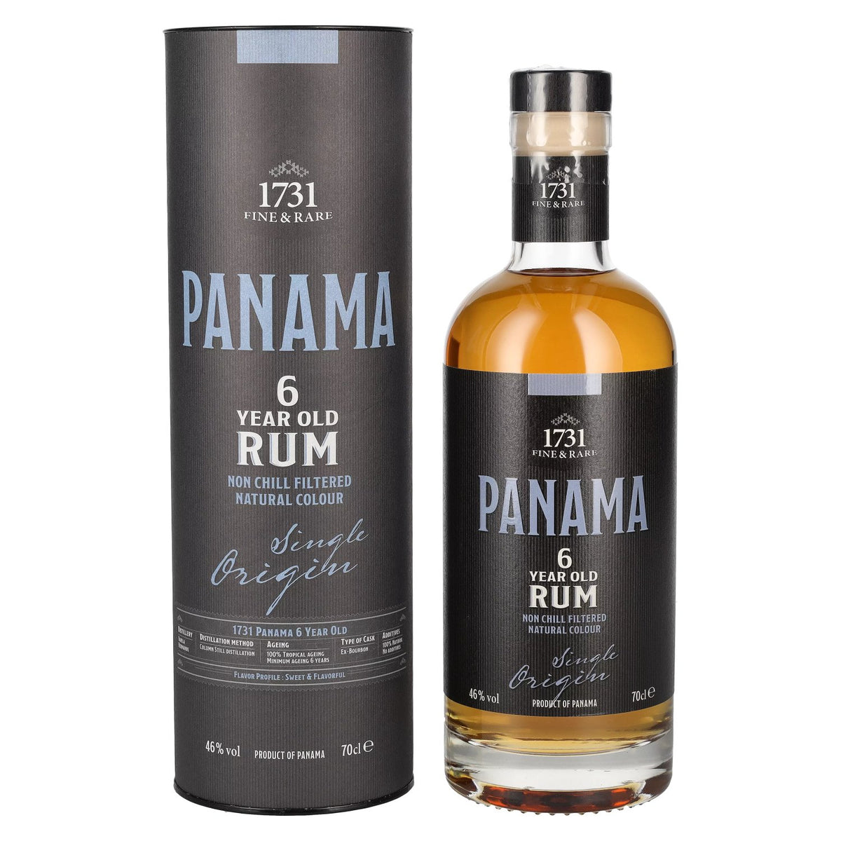 1731 Fine &amp; Rare PANAMA 6 Years Old Single Origin Rum 46% Vol. 0,7l en boîte cadeau
