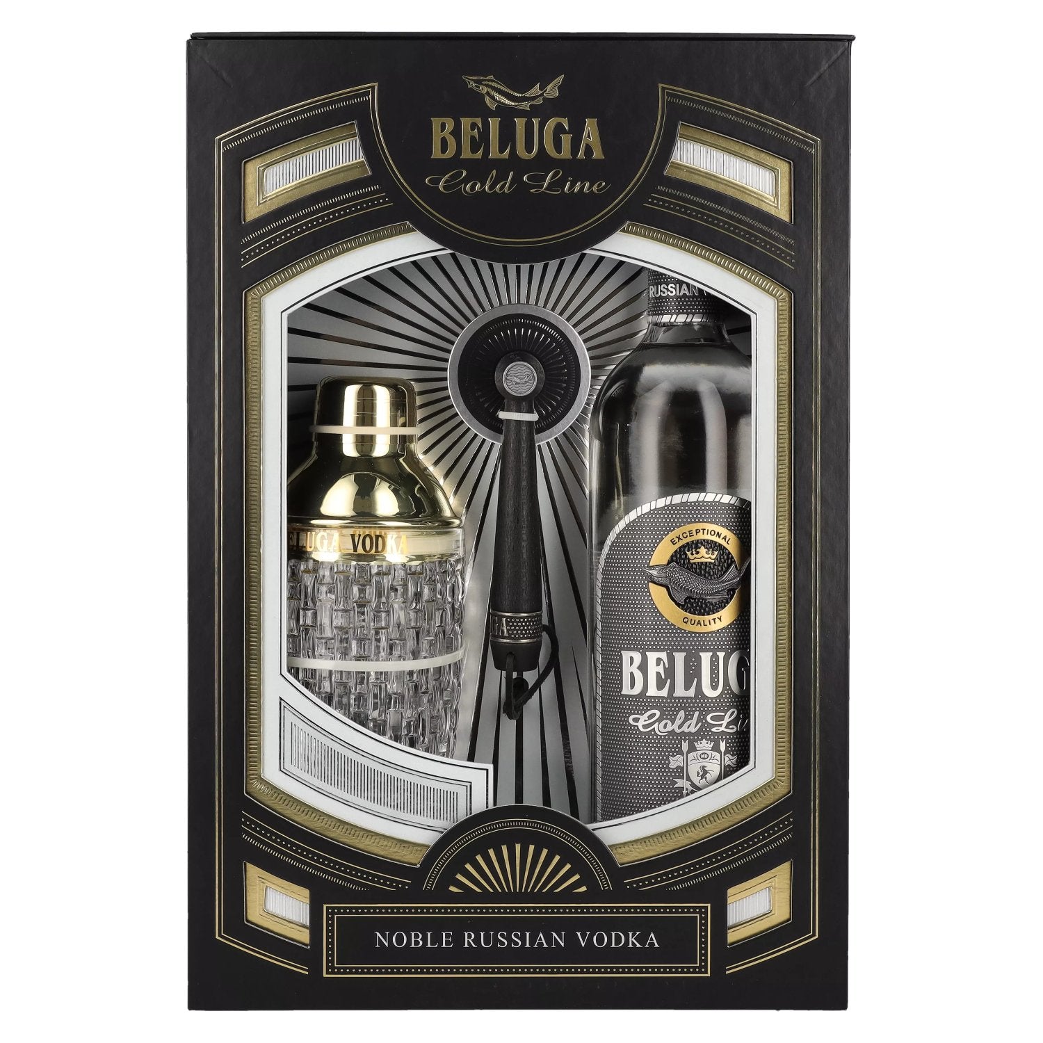 Beluga Gold Line Noble Russian Vodka 40% Vol. 0.7l in gift box with brush and shaker
