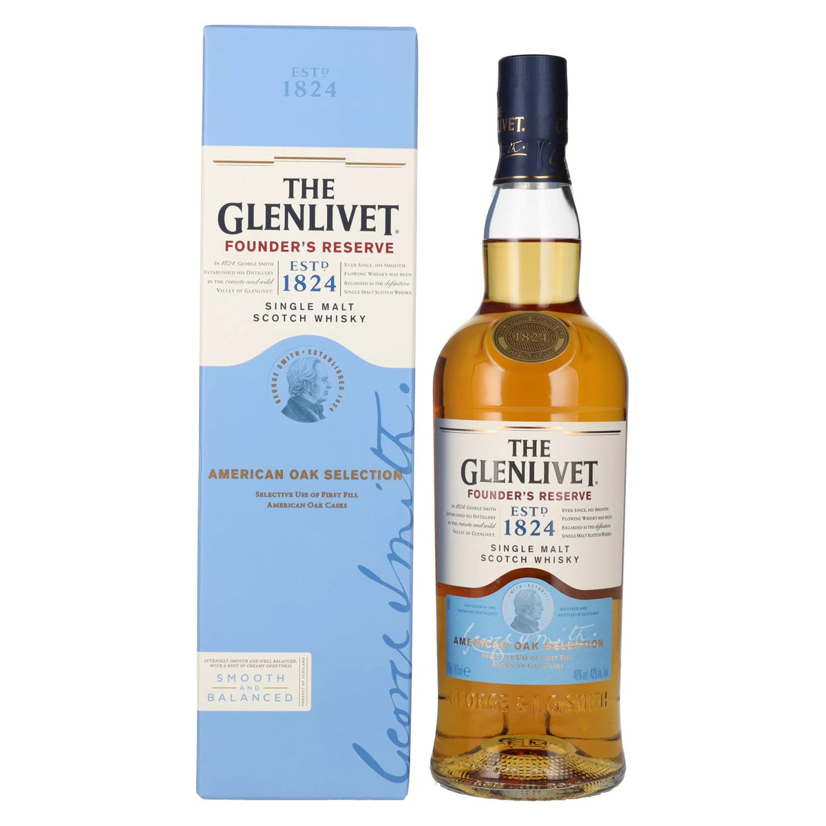 The Glenlivet FOUNDER'S RESERVE American Oak Selection 40 % vol., 0,7 l, dans un coffret cadeau