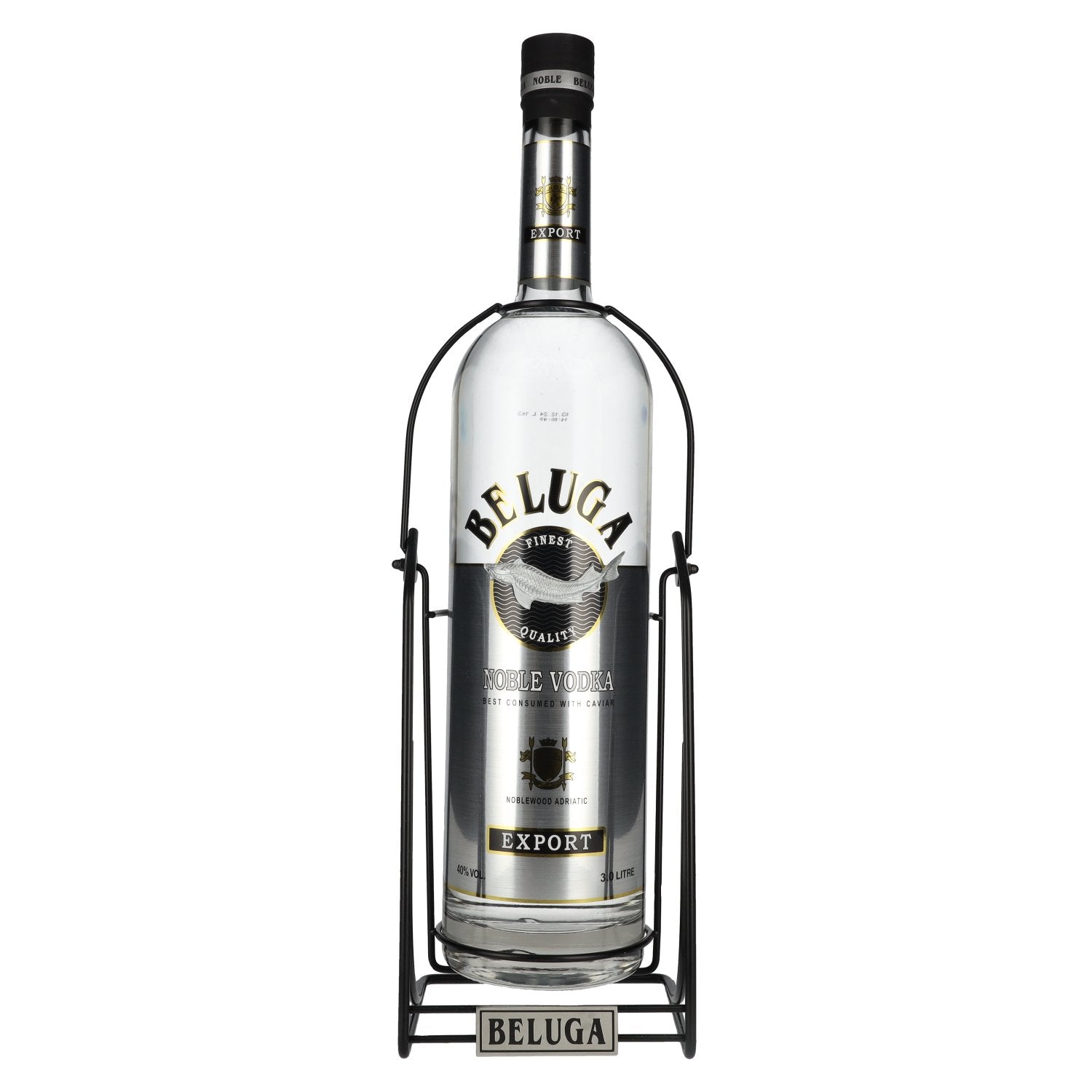 Beluga Noble Vodka EXPORT Montenegro 40% vol. 3l avec support pivotant