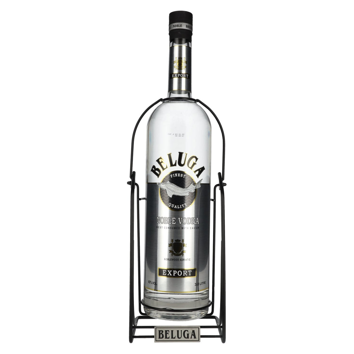 Beluga Noble Vodka EXPORT Montenegro 40% vol. 3l avec support pivotant