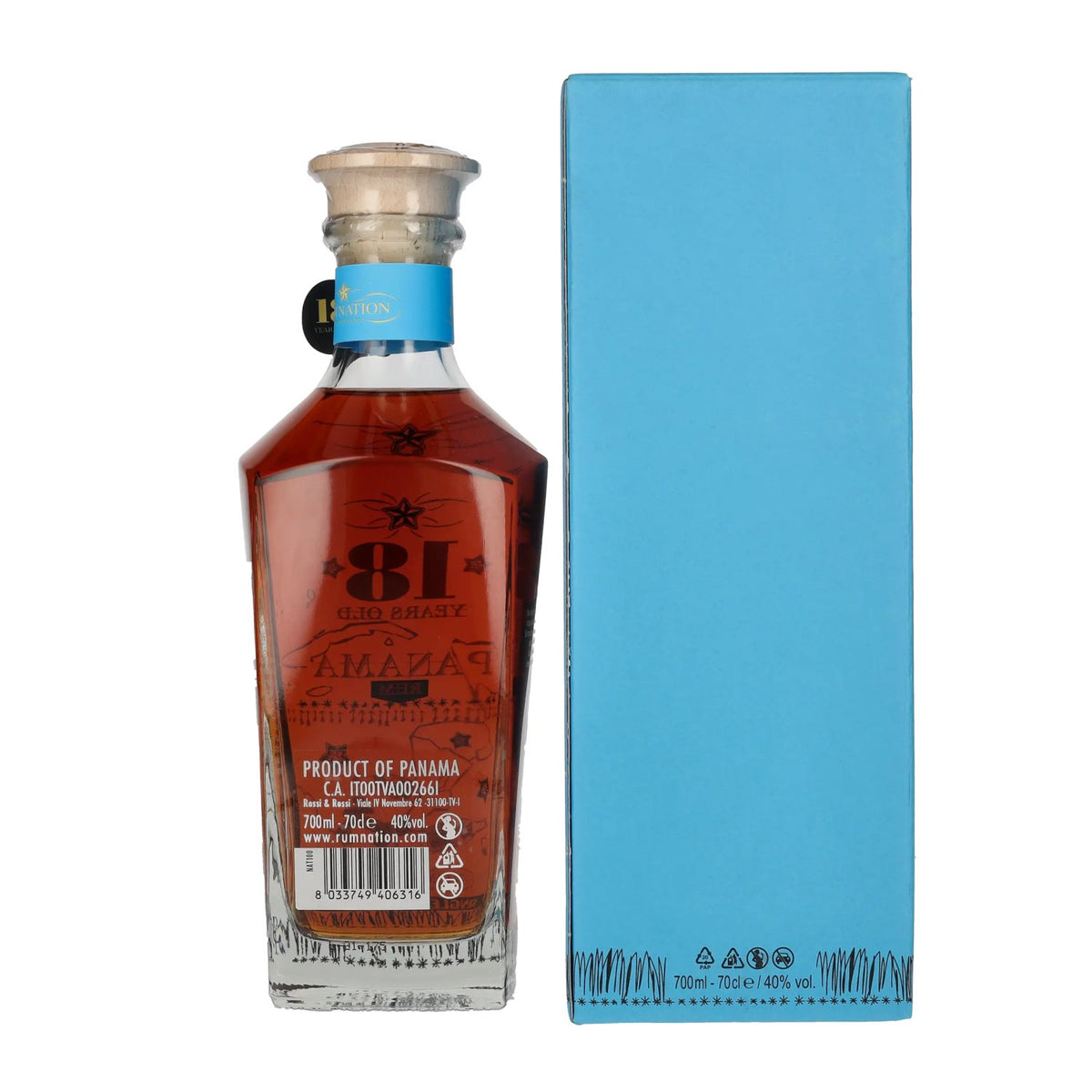 Rum Nation Panama 18 ans d'âge, carafe, 40 % vol., 0,7 l, dans un coffret cadeau