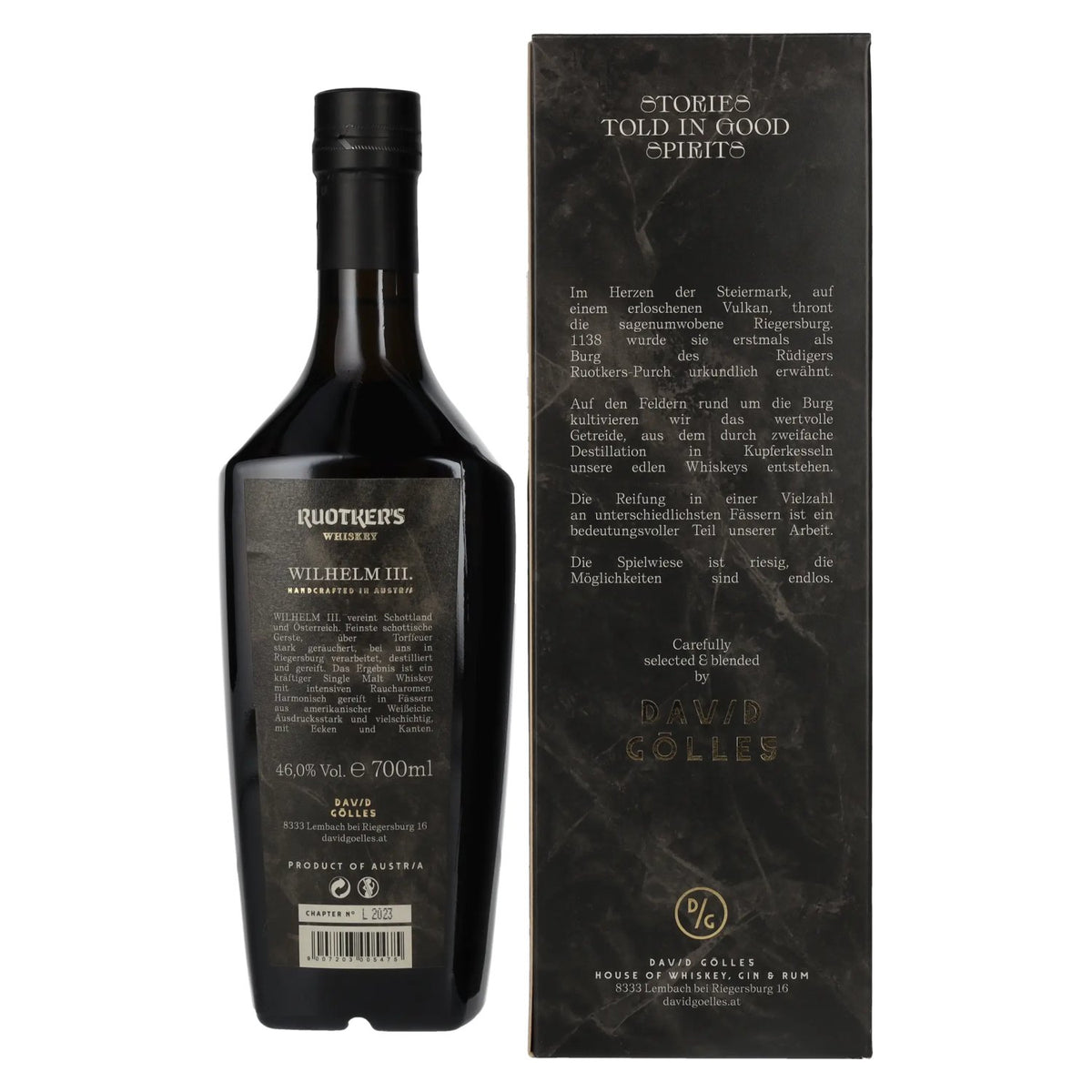 Ruotker's WILHELM III. Sterk geturfde single malt whisky 46% vol. 0,7 l in geschenkverpakking