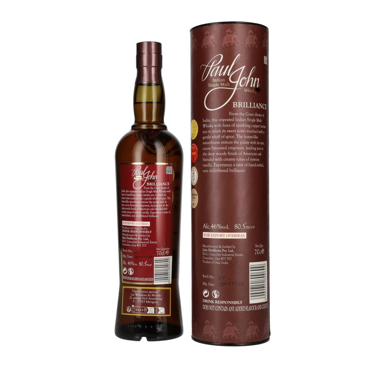 Paul John BRILLIANCE Indian Single Malt Whisky 46% Vol. 0,7l in Geschenkbox