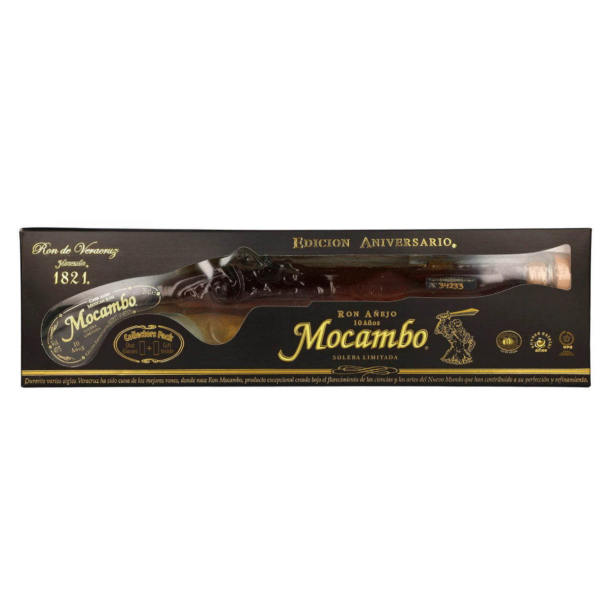 Mocambo Ron Añejo 10 Years Solera Limitada Edición Anniversario Buccaneer Pistol 40% Vol. 0,2l in Geschenkbox mit 2 Shotgläsern