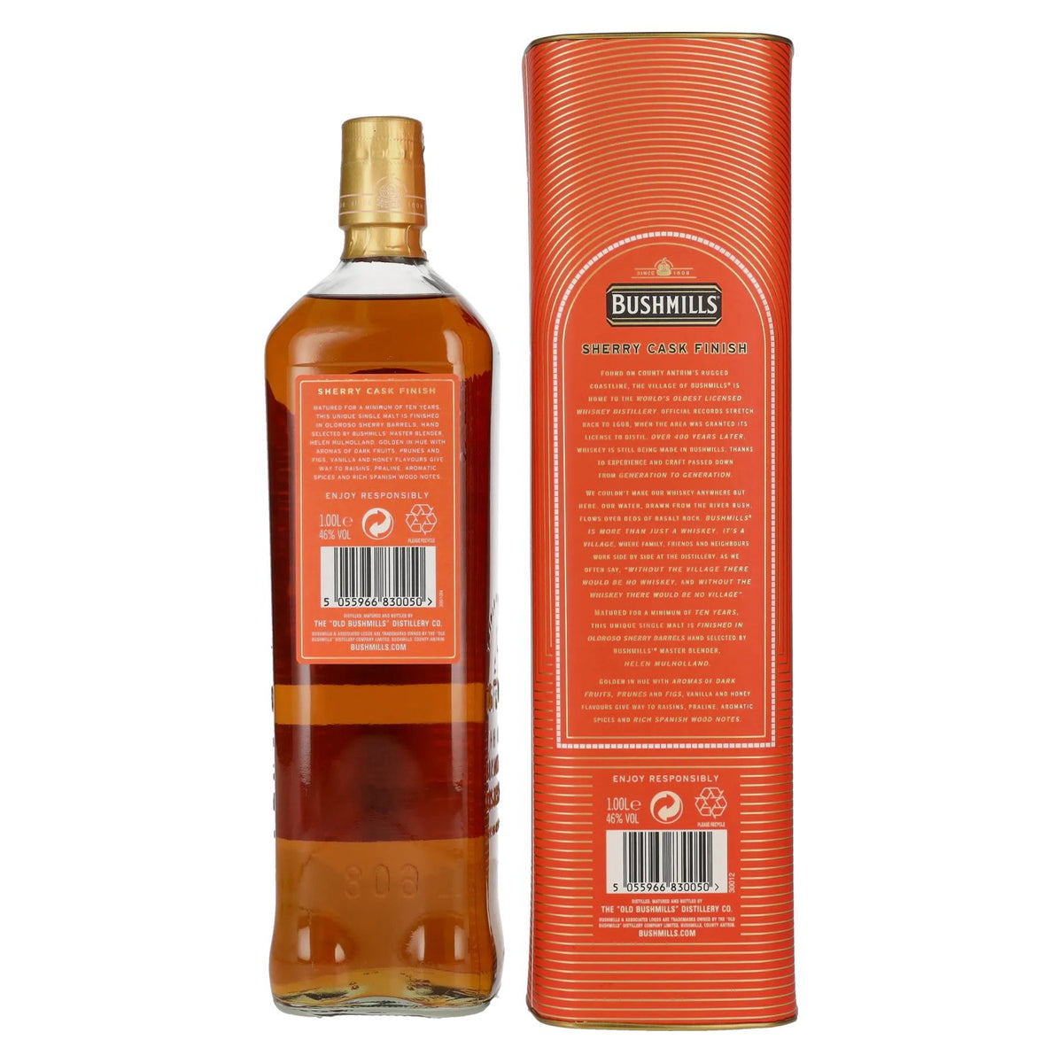 Bushmills 10 Years Old Single Malt Irish Whiskey SHERRY CASK Finish 46% Vol. 1l in geschenkverpakking