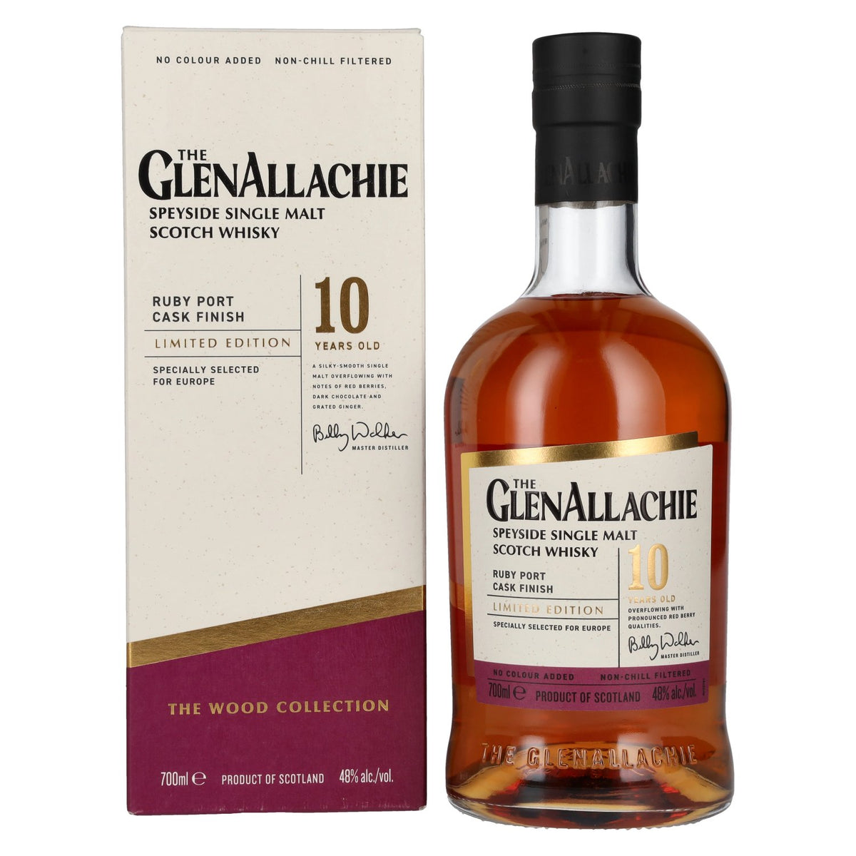 The GlenAllachie 10 Years Old RUBY PORT WOOD FINISH 48% vol. 0.7 l in a gift box
