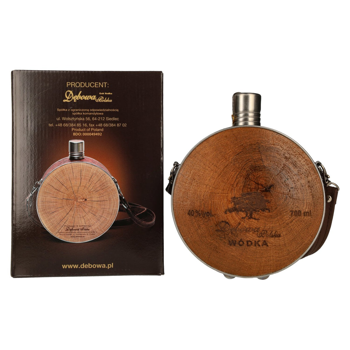 Debowa-wodka in jagerfles met leren bandje, 40% vol., 0,7 l