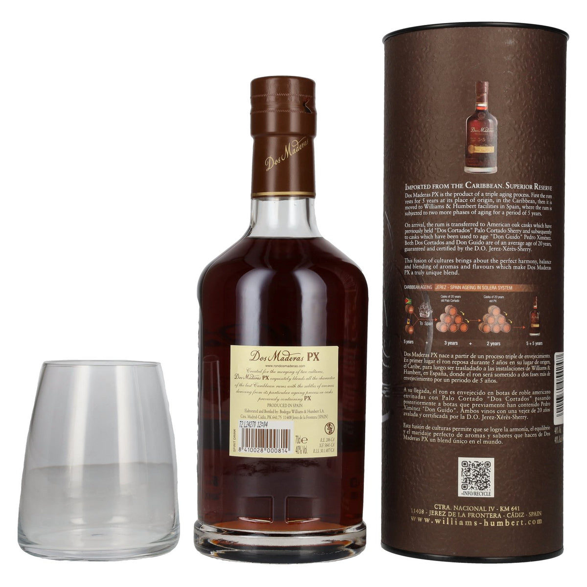 Dos Maderas PX 5+5 Years Old Triple Aged Spirit Drink 40% Vol. 0,7l in Geschenkbox mit Glas