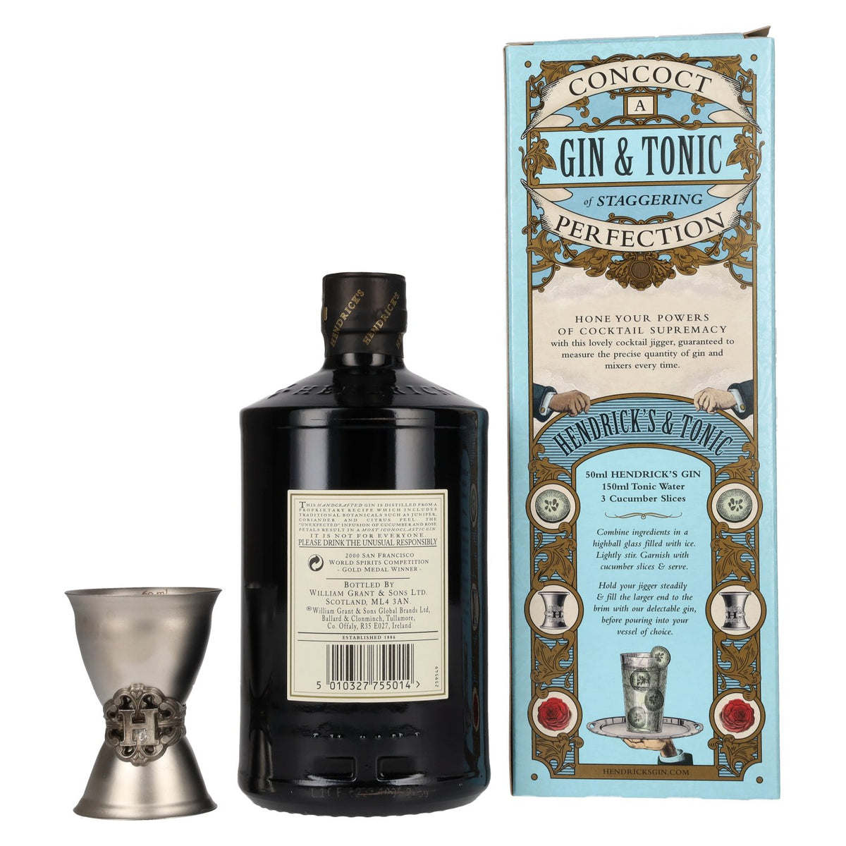 Hendrick's Gin 41,4 % vol., 0,7 l, dans un coffret cadeau avec doseur