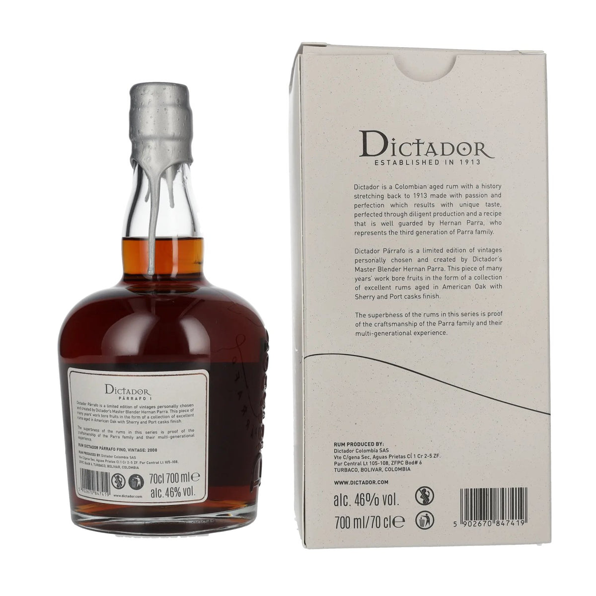 Dictador PÁRRAFO I 14 Years Old FINO Vintage 2008 46% Vol. 0,7l in Geschenkbox