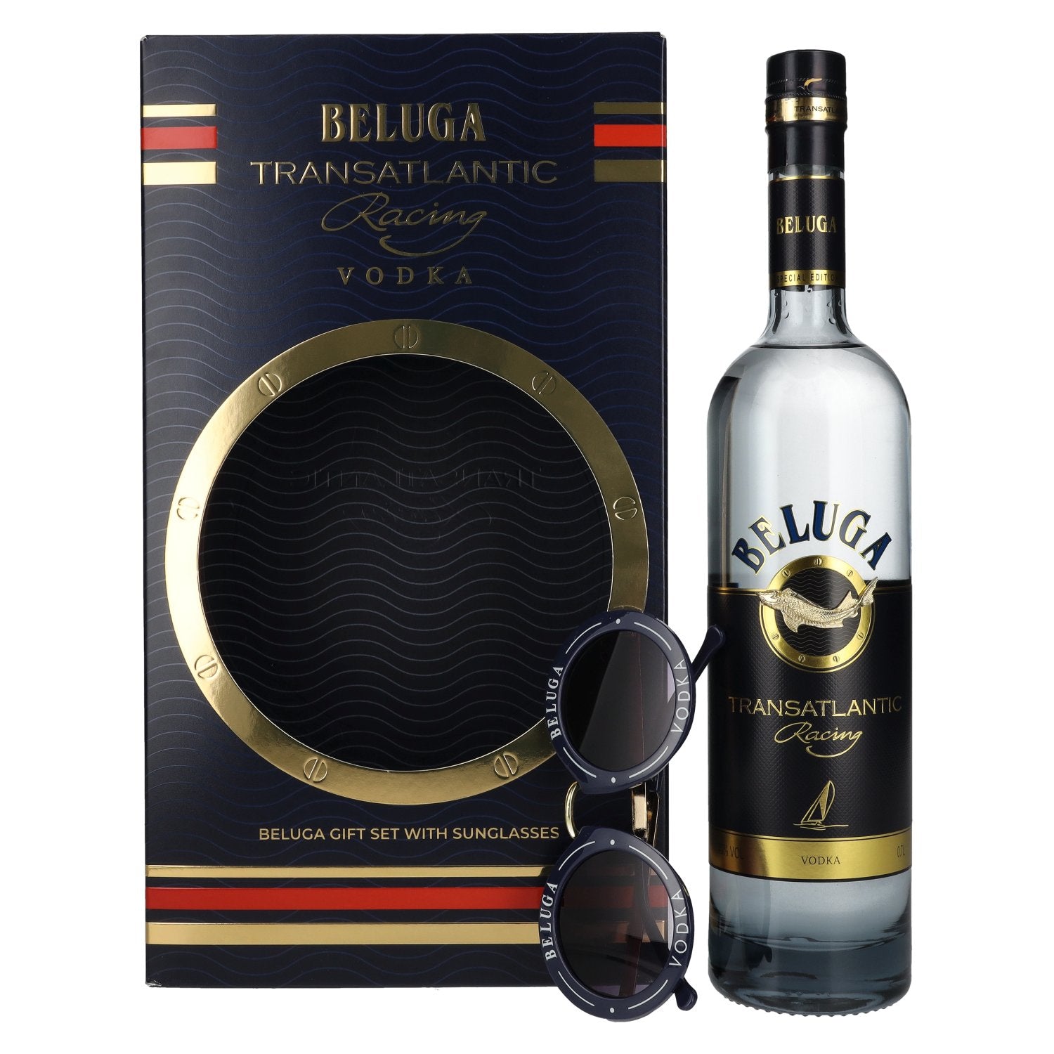 Beluga Transatlantic Racing Montenegro Vodka 40% vol. 0,7l en boîte cadeau avec lunettes de soleil