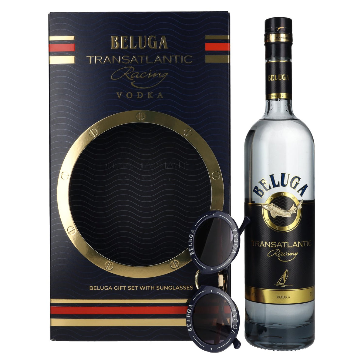Beluga Transatlantic Racing Montenegro Vodka 40% vol. 0,7l en boîte cadeau avec lunettes de soleil