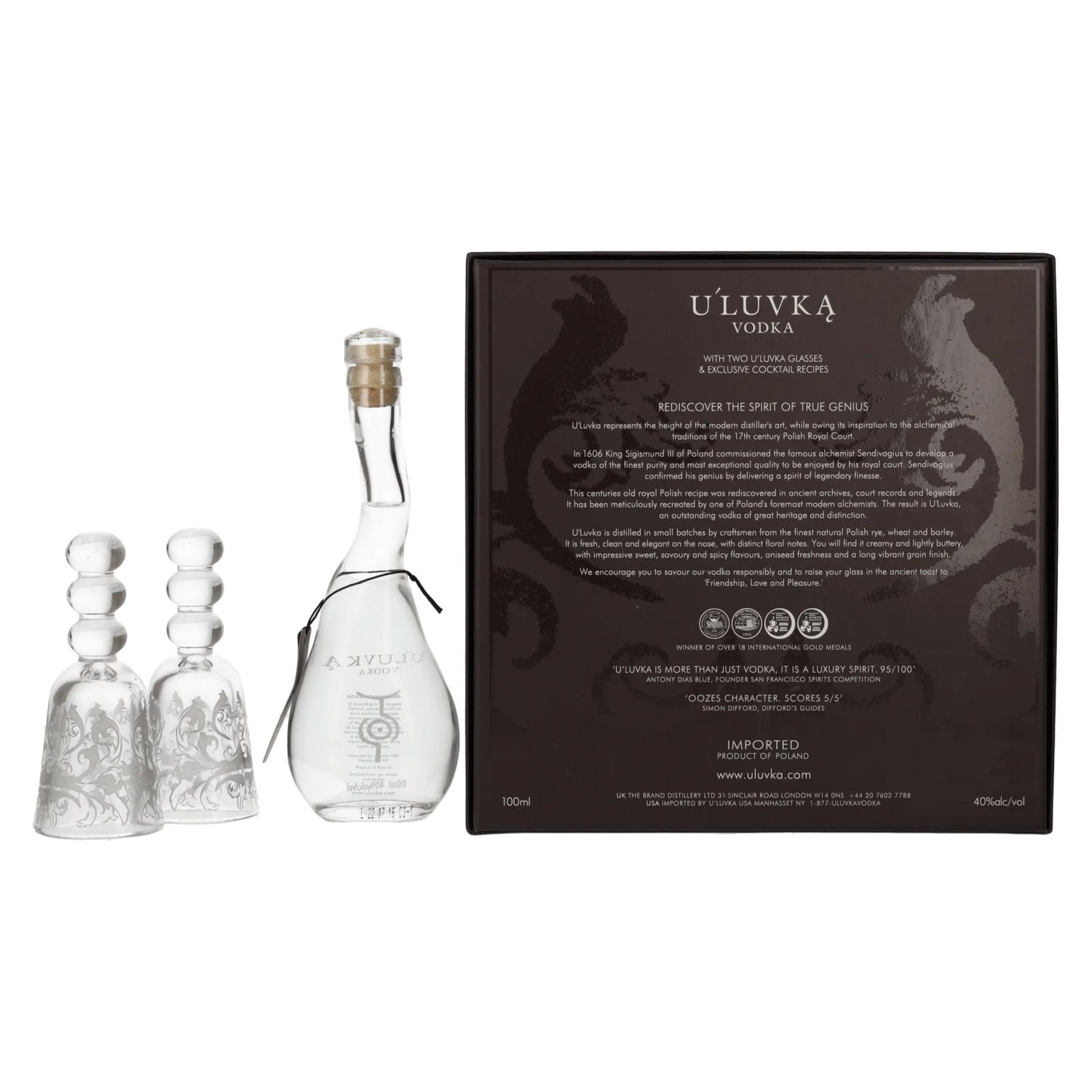 U'Luvka Vodka 40% Vol. 0,1l in Geschenkbox mit 2 Gläsern